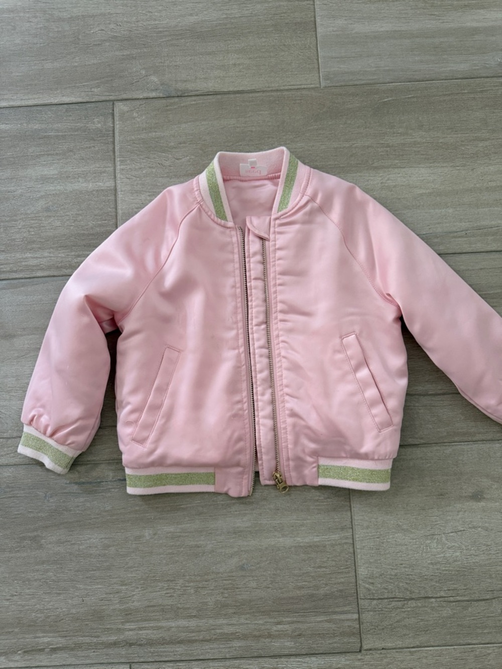 Girls' Pink Puffer Bomber Jacket with Contrast Trim